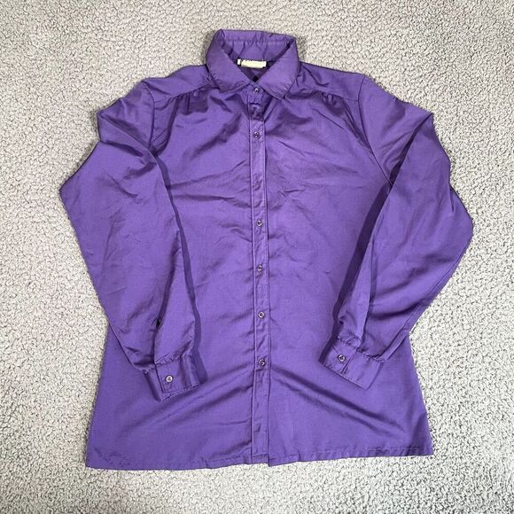 Vintage Poppe Mex Button Up Shirt Women's Blouse Long Sleeve Purple 80s 90s 12 - Picture 1 of 8